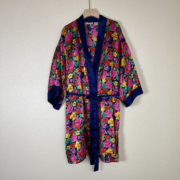 Vintage Victoria's Secret Gold Label Women Floral Satin Short Robe Sleepwear 90s - Picture 17 of 17